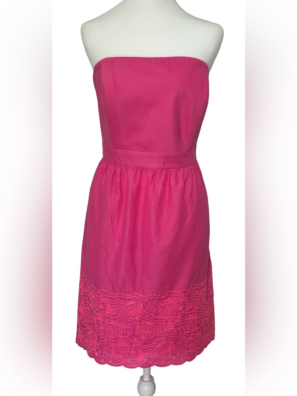 Vineyard Vines Pink Strapless Fish Embroidered Cotton Dress 10 L Summer Barbie - Picture 2 of 11
